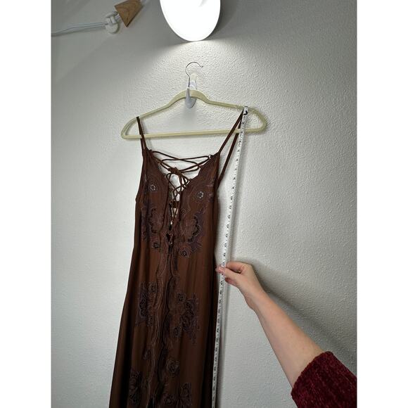 Cleobella Annie Chestnut Brown Lace Up Crochet Split Front Midi Dress XS - Picture 14 of 16